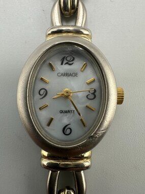 3/$30 Carriage Watch Women Silver Gold Two Tone Oval Dial 19MM New Battery 6.5'